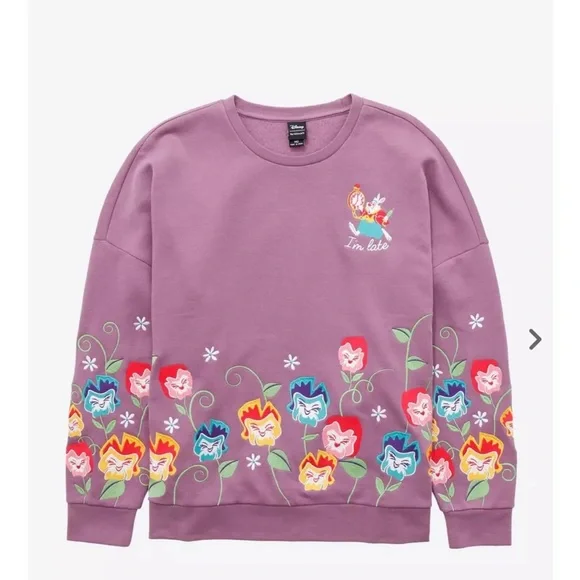 Her Universe Disney Alice in Wonderland I'm Late Flower Crewneck Size Medium - Picture 1 of 8